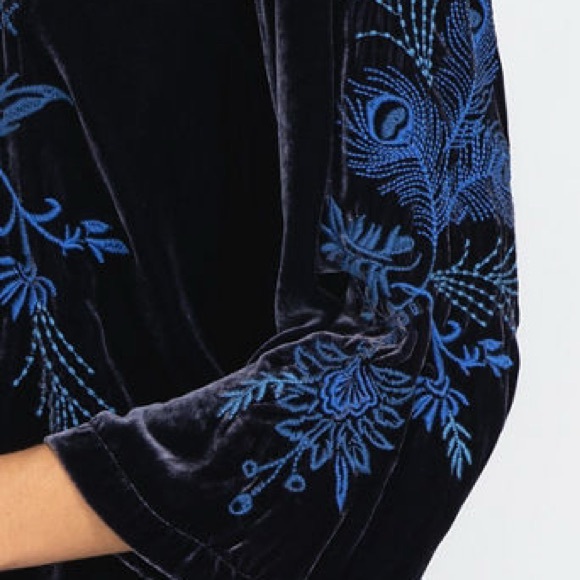 Johnny Was heavily embroidered Azure Velvet Kimono Sleeve Shirt/Jacket NWT - Picture 10 of 12